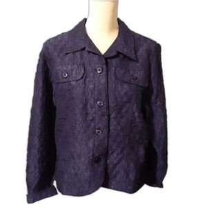 Deep Wine Crinkle Jacket Women’s Size L Jean Style Blazer Textured Fabric Bling
